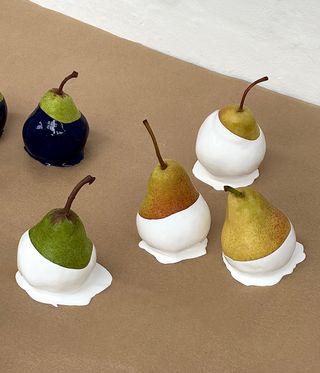 food sculpture - pears with white coating