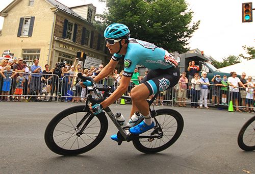 Noah Granigan (Floyd's Pro Cycling) rounds one of the final turns.