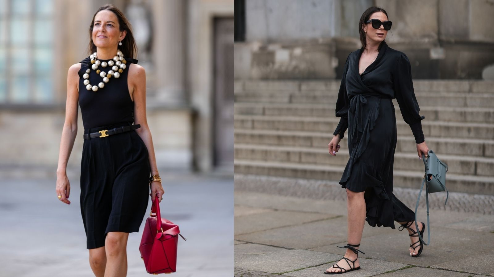 two women in black smart outfits