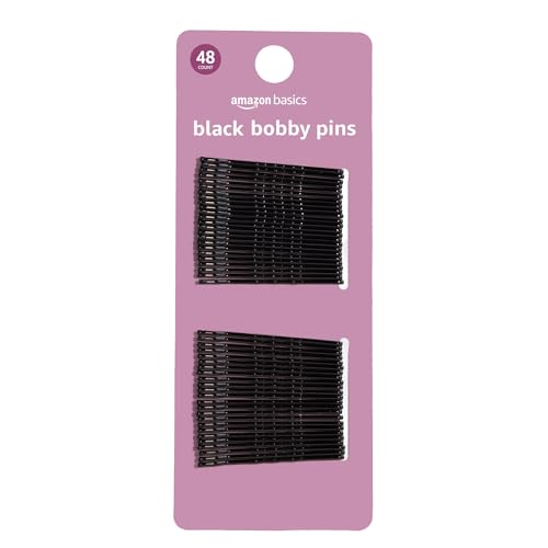 Amazon Basics Bobby Pins, Black Hair Pins for All Hair Types, 48 Count