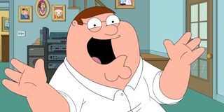 peter griffin jazz hands and big smile on family guy