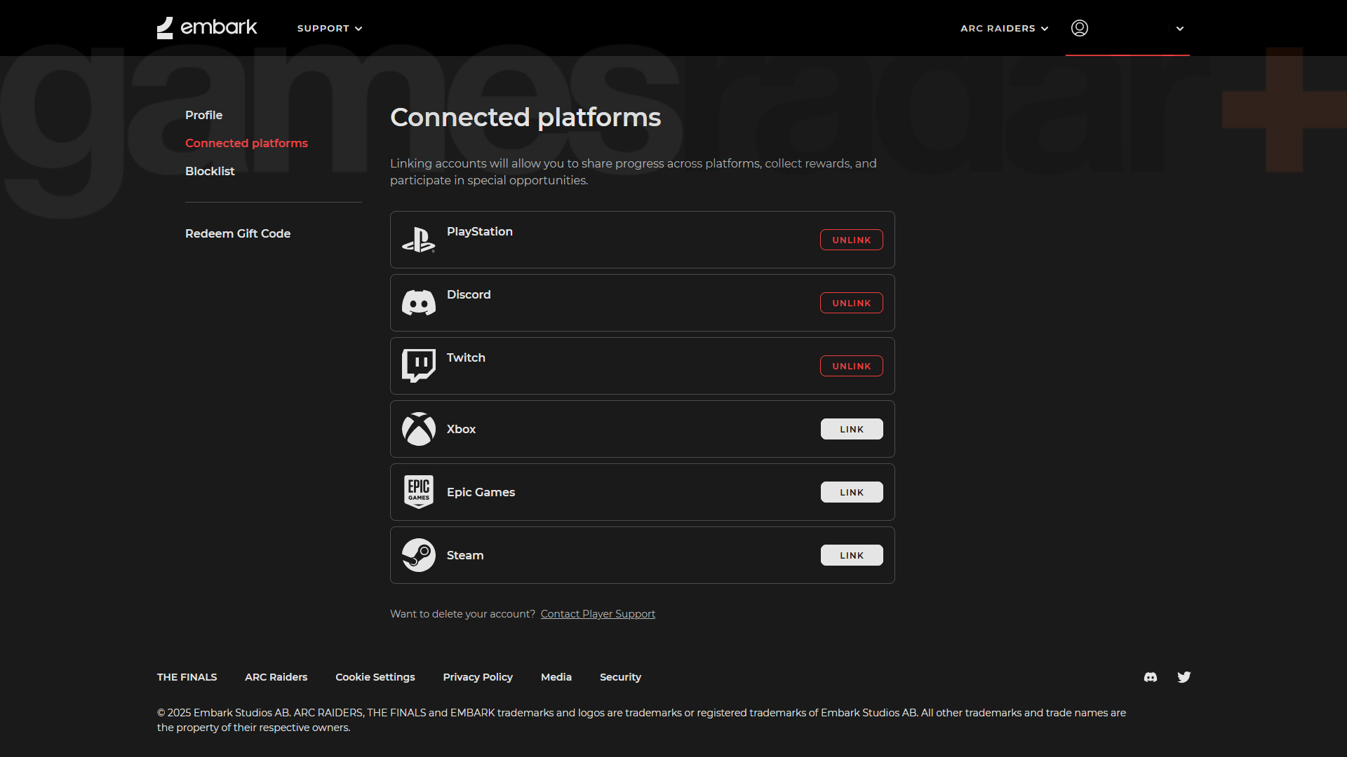 Linking your Embark account for Arc Raiders Twitch Drops and Discord Quests