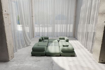 Conversation Pit seating at Design Space Alula at milan design week 2024