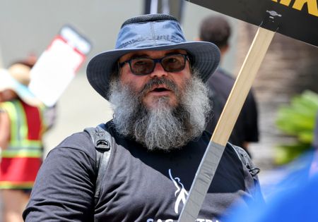 Jack Black pickets during the SAG-AFTRA strike in Los Angeles. 