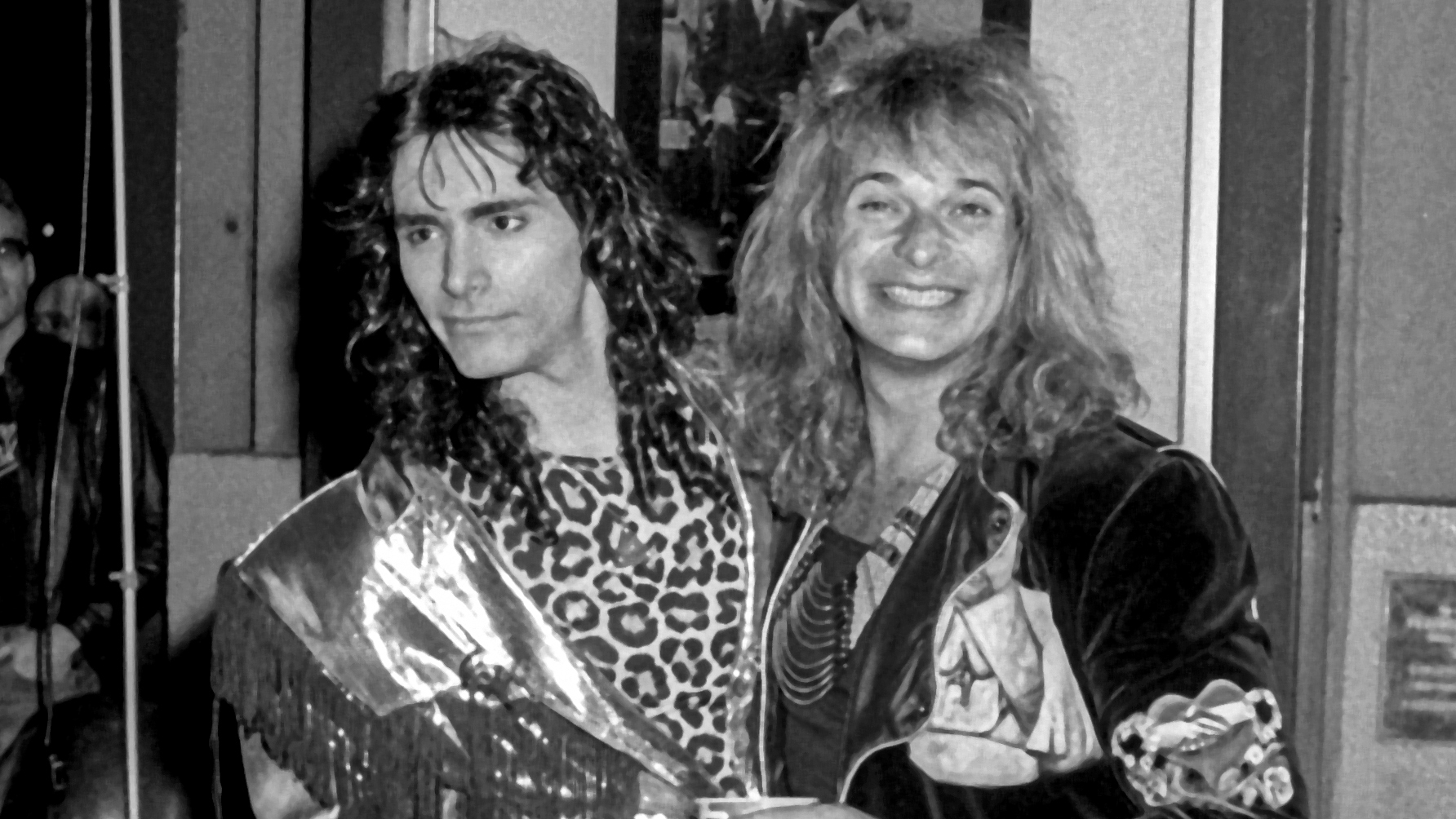 Steve Vai and David Lee Roth attend "Crossroads" Premiere on March 7, 1986 at Mann Chinese Theater in Hollywood, California.