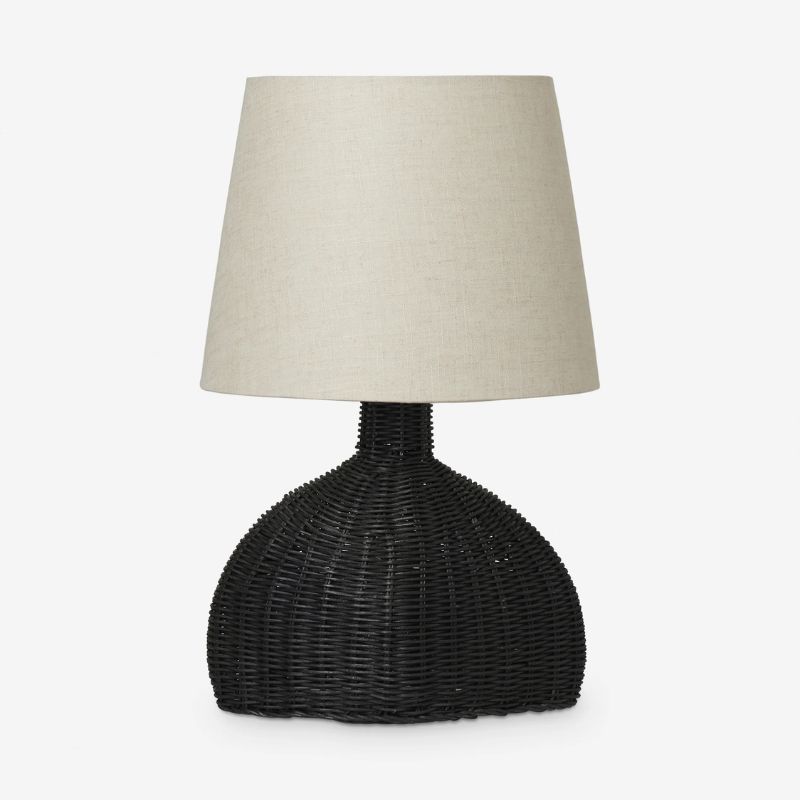 black wicker lamp with white shade
