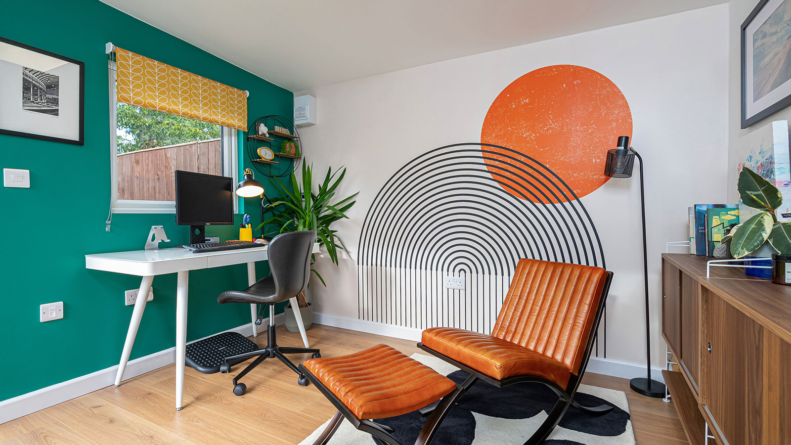 green and orange home office garden room
