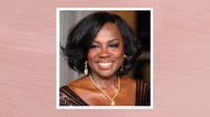 Viola Davis is pictured with a purple and gold smoky eyeshadow look at the 2024 LACMA Art+Film Gala at Los Angeles County Museum of Art on November 02, 2024 in Los Angeles, California/ in a pink template