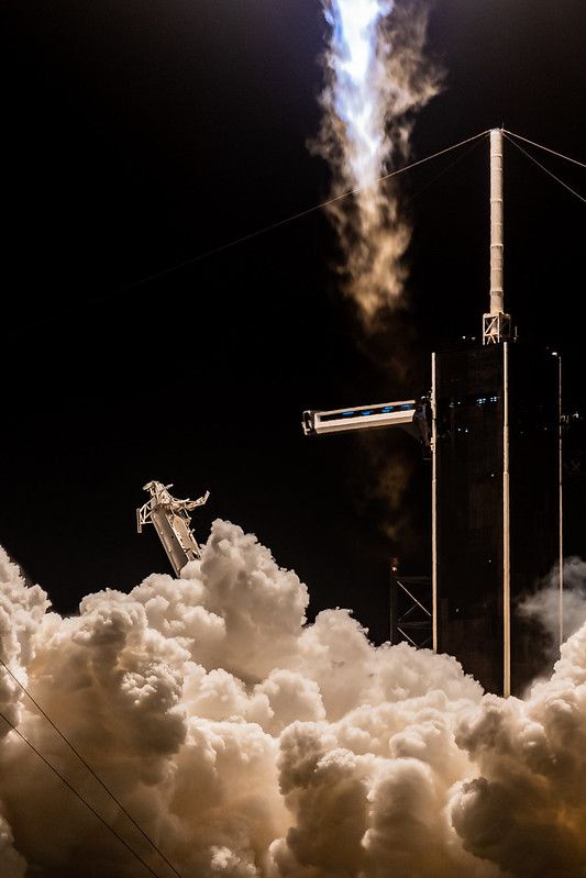 Inspiration4's Falcon 9 clears the tower.