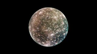 Bright scars on a darker surface testify to a long history of impacts on Jupiter moon Callisto