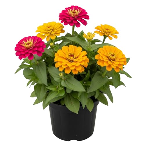 Mix Zinnia Plants, 4 Inch Pot, Zinnia Plants Live Potted, Annual Flower Starter Plant for Outdoor Garden