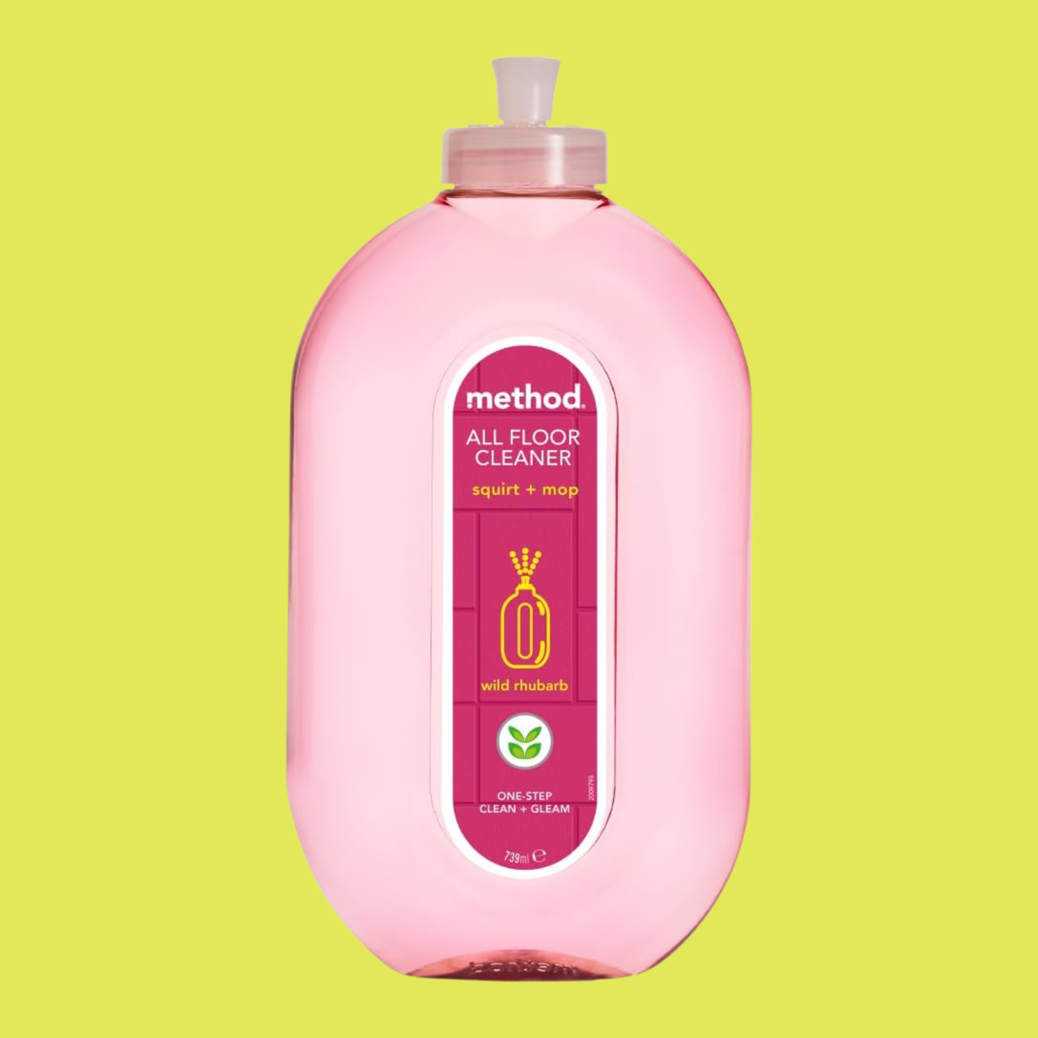 A pink bottle of rhubarb-scented floor cleaner