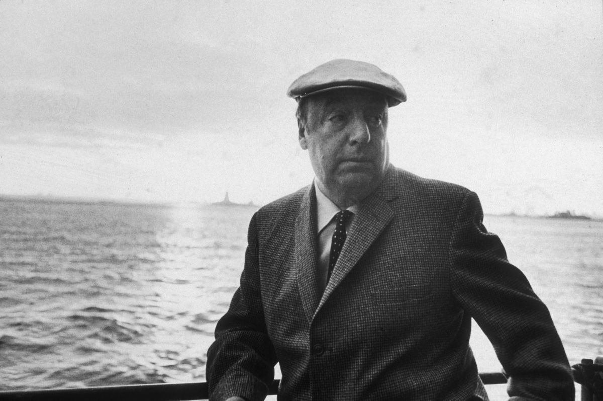 Chilean poet Pablo Neruda leans on a ship&#039;s railing during the 34th annual PEN boat ride around New York City on June 13, 1966. 