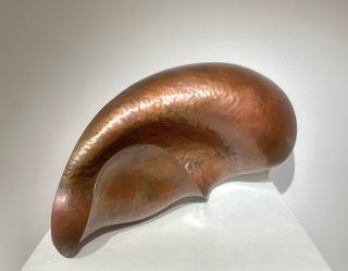 Curved, shell-like metal sculpture