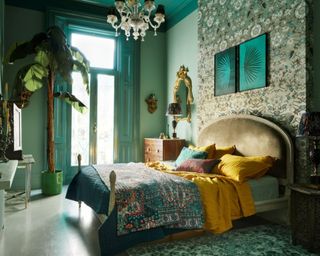 maximalist emerald green bedroom