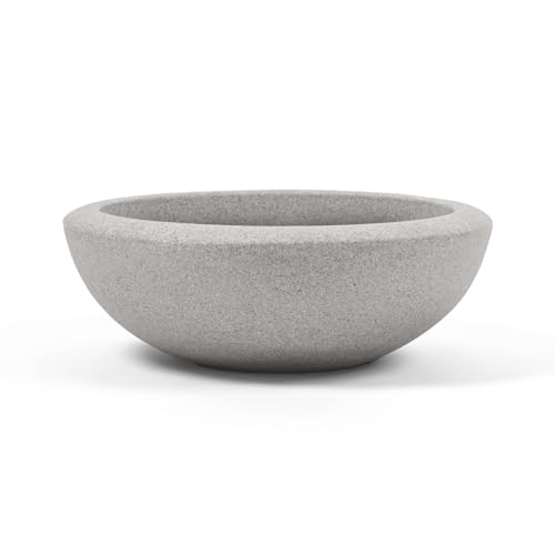 Arbora 21" Santorini Bowl Polyresin Indoor and Outdoor Planter With Stone Blend Concrete Gray Finish - Durable, Weatherproof, Lightweight, Large Plant Pot for Patio, Garden, Deck, Entryway