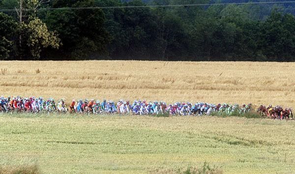 The peloton rides through northwestern France