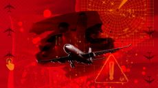 illustration of red collage of airline-crash related items