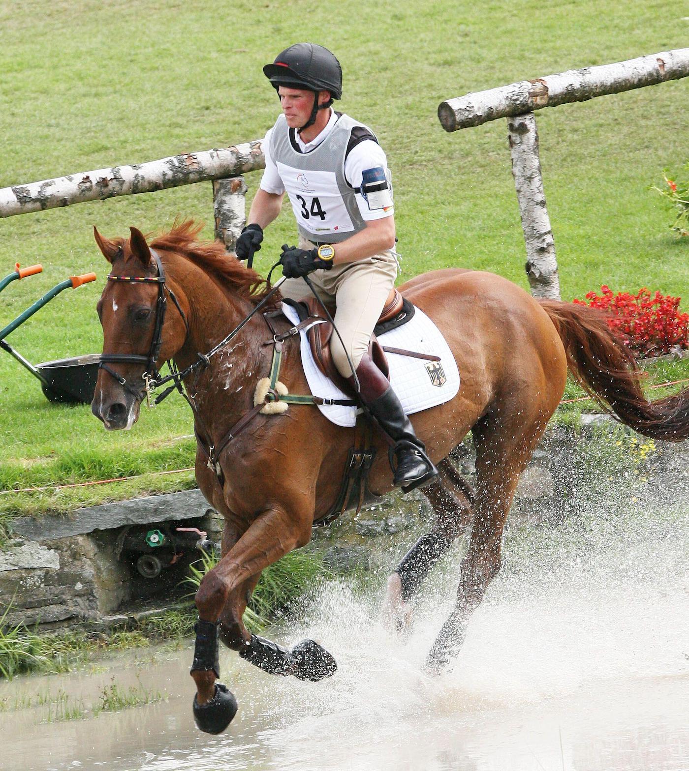 Germany's Frank Ostholt riding 'Air Jordan 2' in the Cross Country Test competition of the Eventing Competitions at the World Equestrian Festival CHIO Aachen 2007 in Aachen, western Germany, on Saturday, July 7, 2007. Ostholt won the competition. (AP Phot