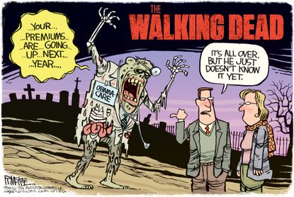 Political cartoon U.S. The Walking Dead Obamacare premiums