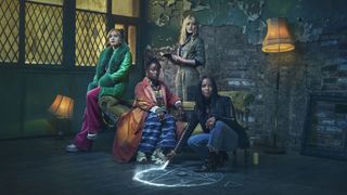 The coven who go after Domino Day — Babirye Bukilwa as Sammie, Alisha Bailey as Kat, Poppy Lee Friar as Geri and Molly Harris as Jules.