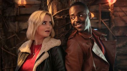 Ruby Sunday and the Doctor look at each other on a Goblin ship.