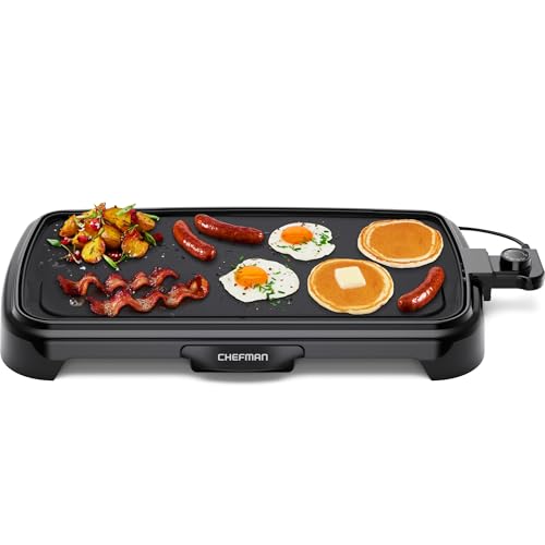 Chefman Xl Electric Griddle With Removable Temperature Control, Immersible Flat Top Grill, Burger, Eggs, Pancake Griddle, Nonstick Extra Large Cooking Surface, Slide Out Drip Tray, 10 X 20 Inch