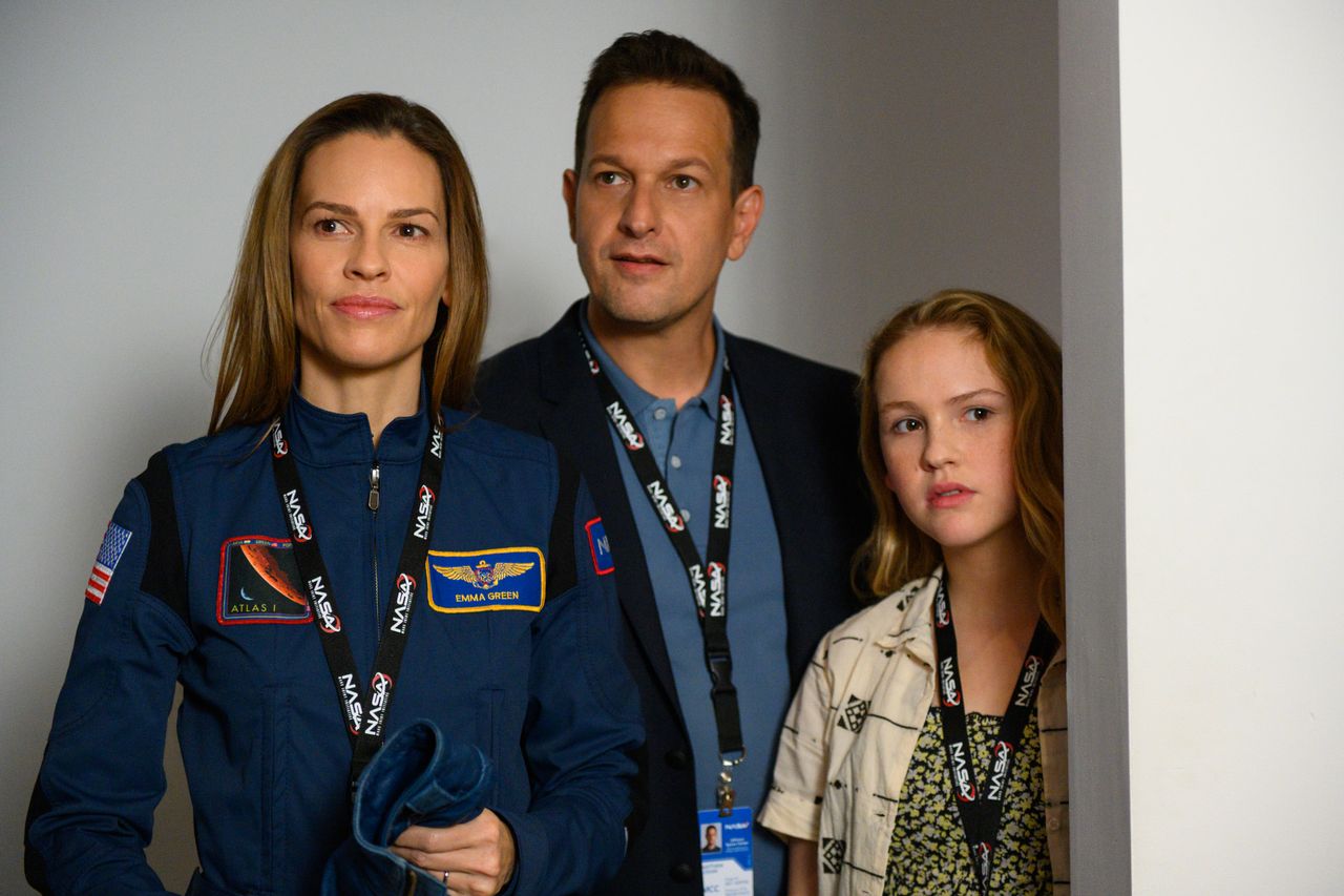 Hillary Swank, Josh Chares and Talitha Bateman in Away on Netflix