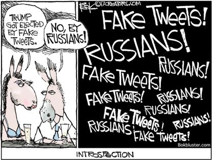 Political cartoon U.S. Democrats Fake Tweets Russia scandal trump election