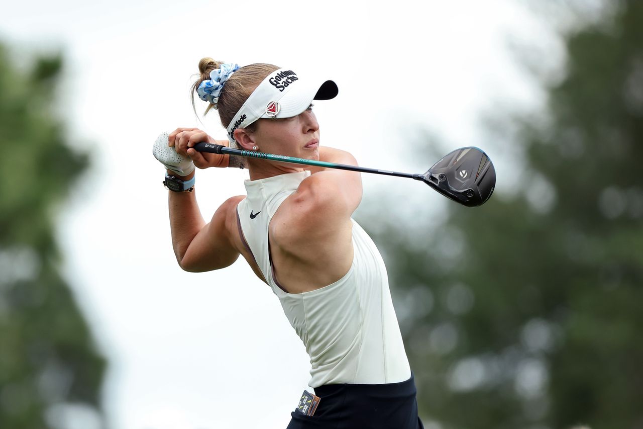 Nelly Korda plays her shot from the 14th tee during the first round of The Chevron Championship