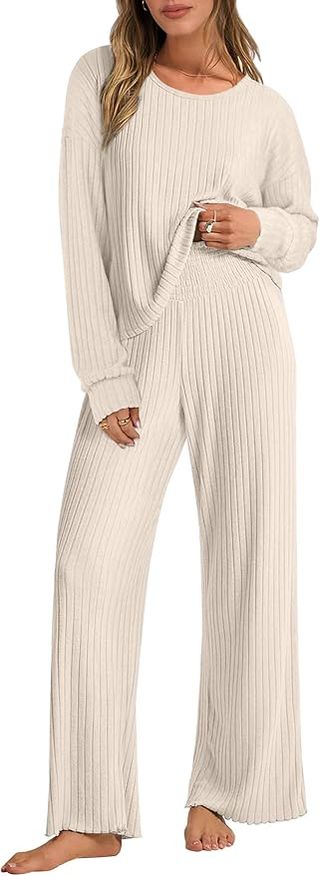 ANRABESS, 2 Piece Ribbed Lounge Set 