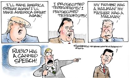 Political Cartoon U.S. Rubio Speech