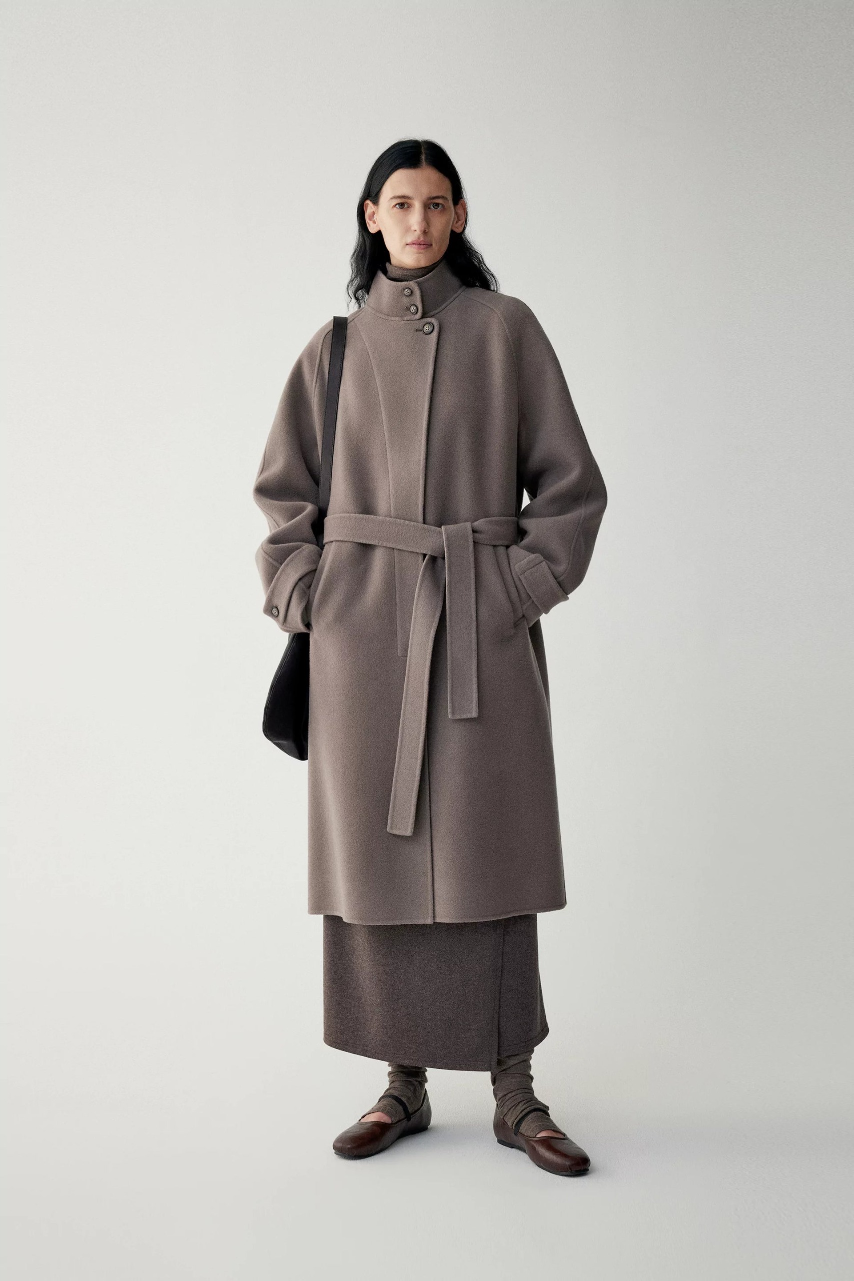 Stand-Collar Cashmere Coat - Dusted Purple / 4