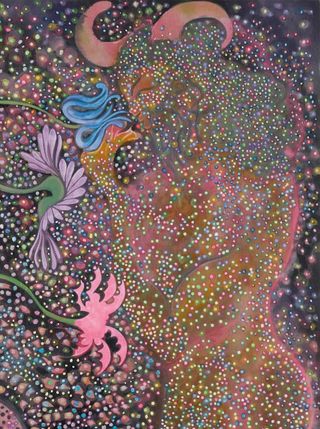 Chris Ofili, The Pink Waterfall (detail), 2019–2023 Oil and charcoal on linen
