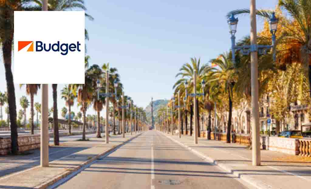 Budget logo placed over a street in spain 