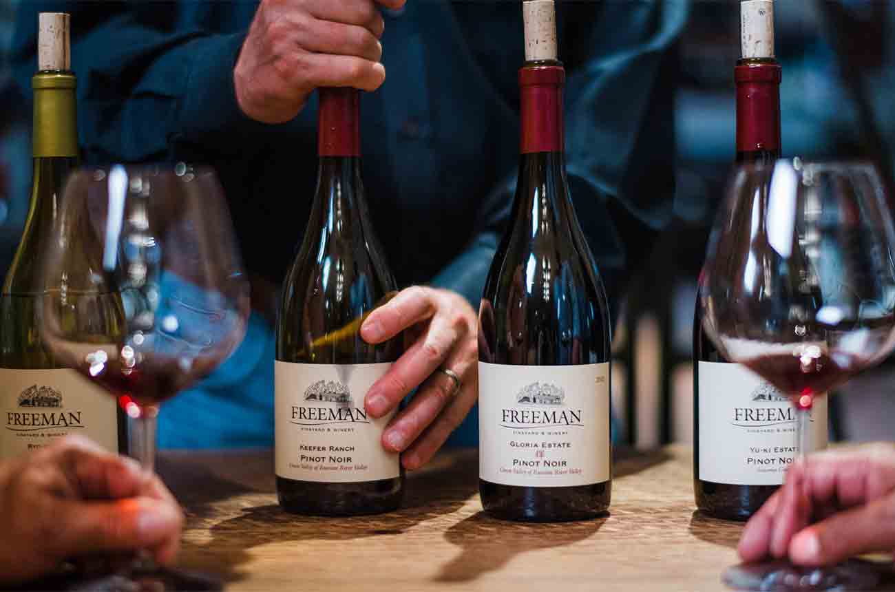 Wine bottles from Frreeman's winery