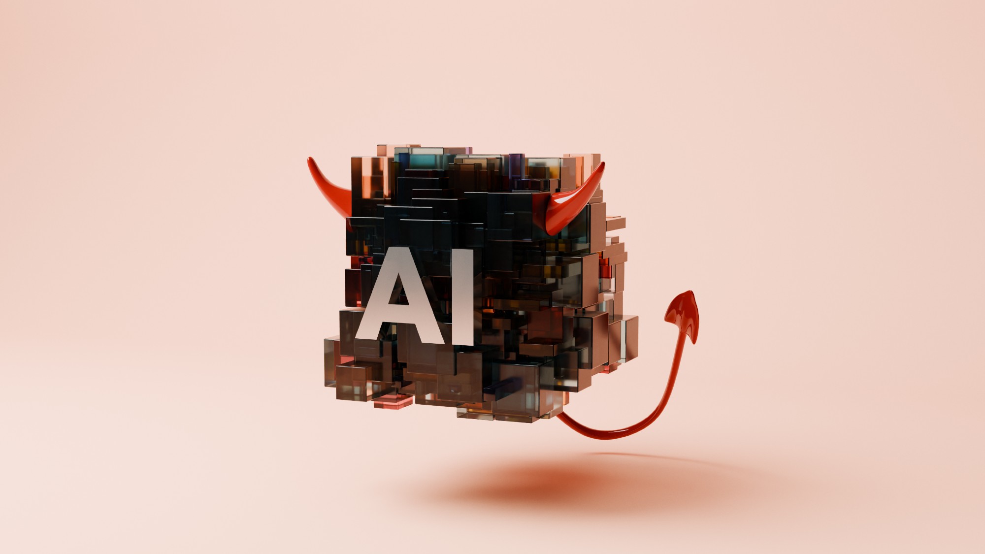 Conceptual image of an AI cluster with devil horns and tail 
