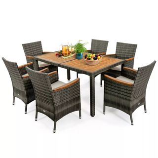 A Costway 7PCS Patio Rattan Dining Set against a white background