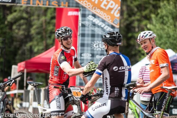 Ben Sonntag, Carl Decker, and Alex Grant celebrate finishing the race