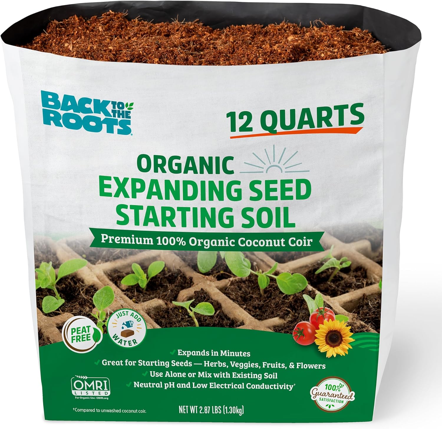 Back to the Roots Organic Seed Starting, Compressed Block Expands to 12 Quarts, Made for Herbs, Veggies, Flowers
