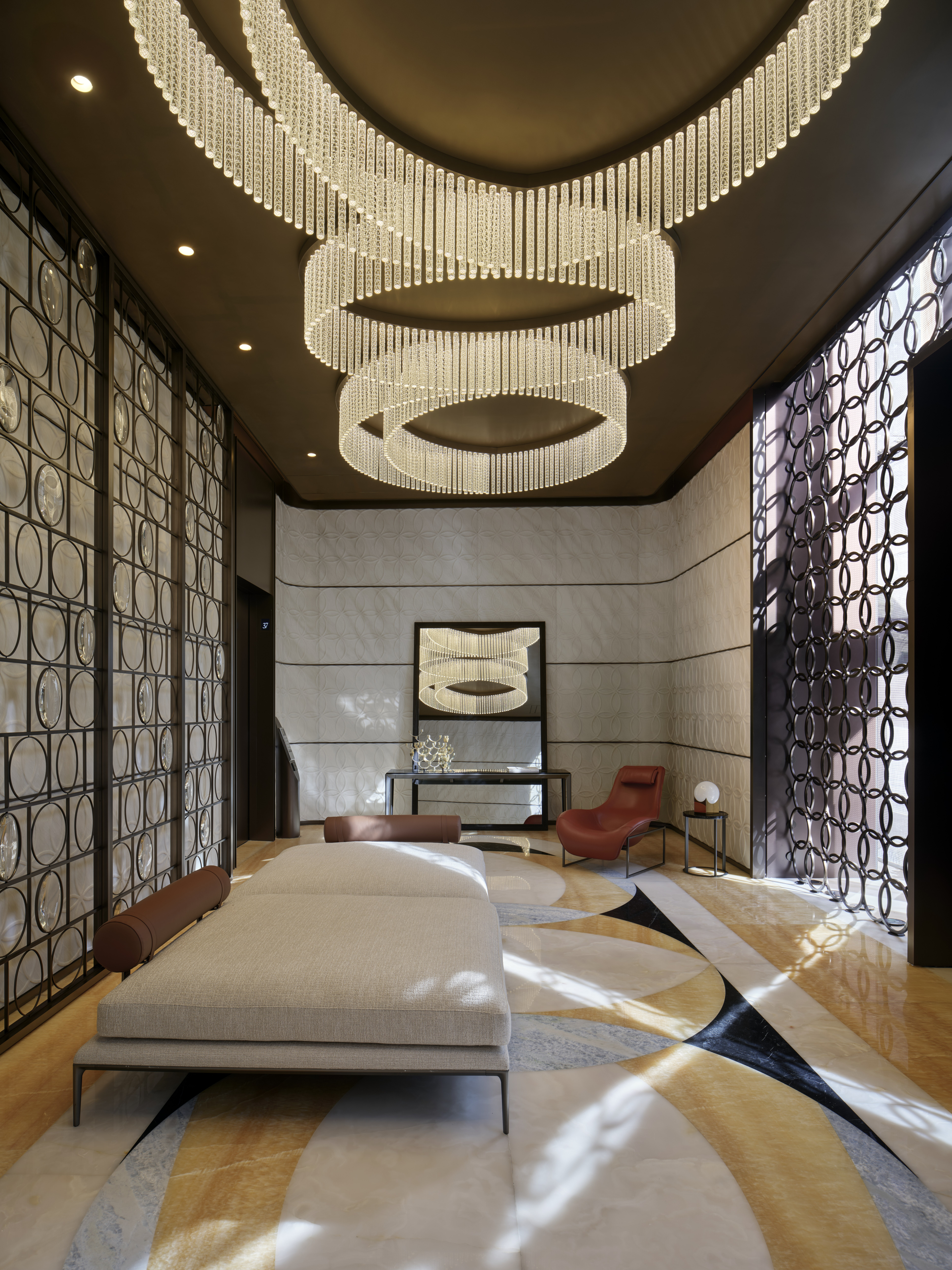 The Legacy, Hong Kong interiors, luxurious common spaces with lots of bronze and marbles