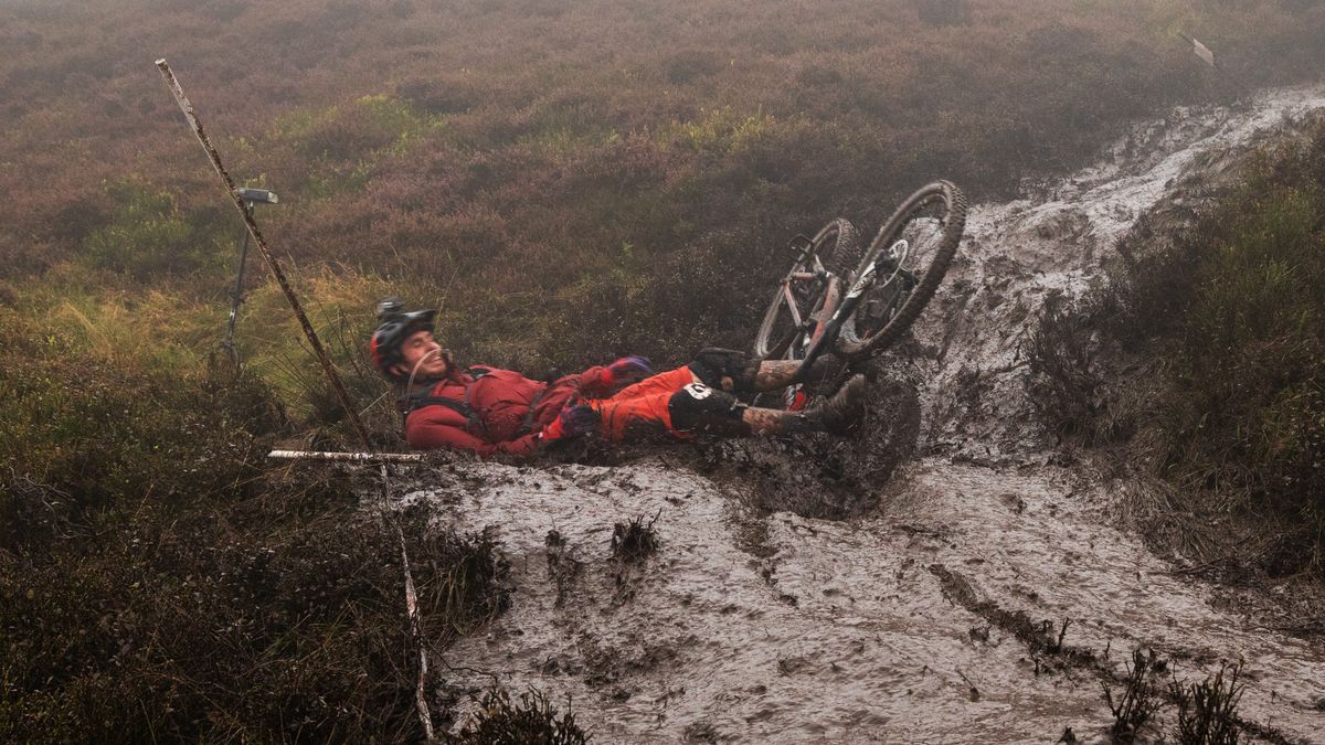 Rider after a muddy crash