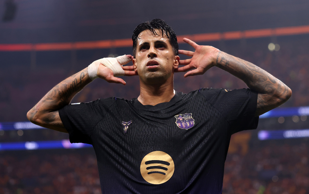 Joao Cancelo of FC Barcelona celebrates scoring his team&rsquo;s first goal during the UEFA Champions League 2026/27 League Phase MD2 match between Galatasaray A.S. and FC Barcelona at Ali Sami Yen Spor Kompleksi on October 13, 2026 in Istanbul, Turkey.