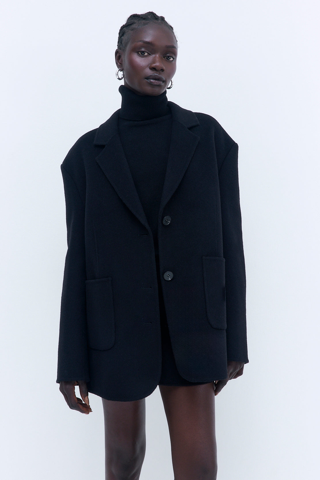 Oversized Double Wool Blazer - Black / Xs