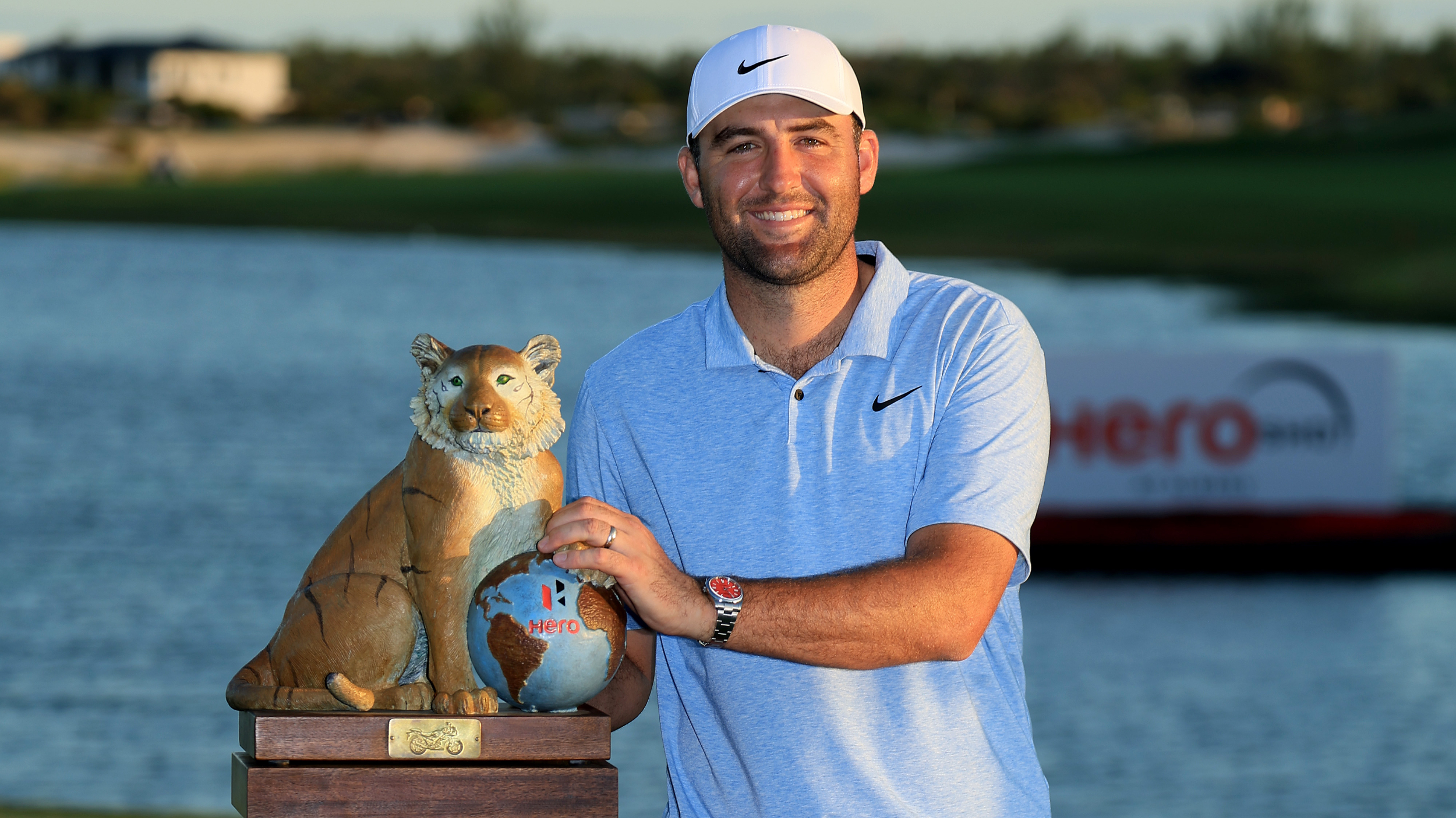 Scottie Scheffler with the Hero World Challenge trophy