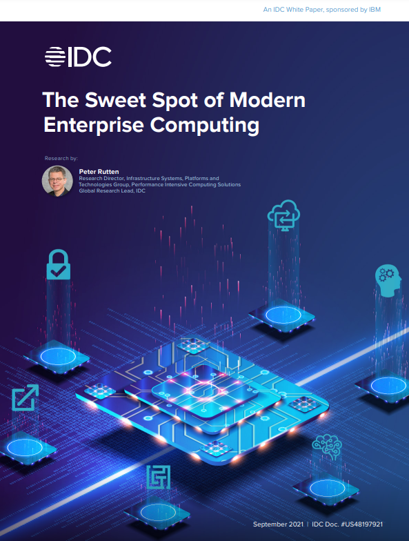 Blue whitepaper cover with image of a computer chip with glowing lights and cloud, thought and padlock graphics