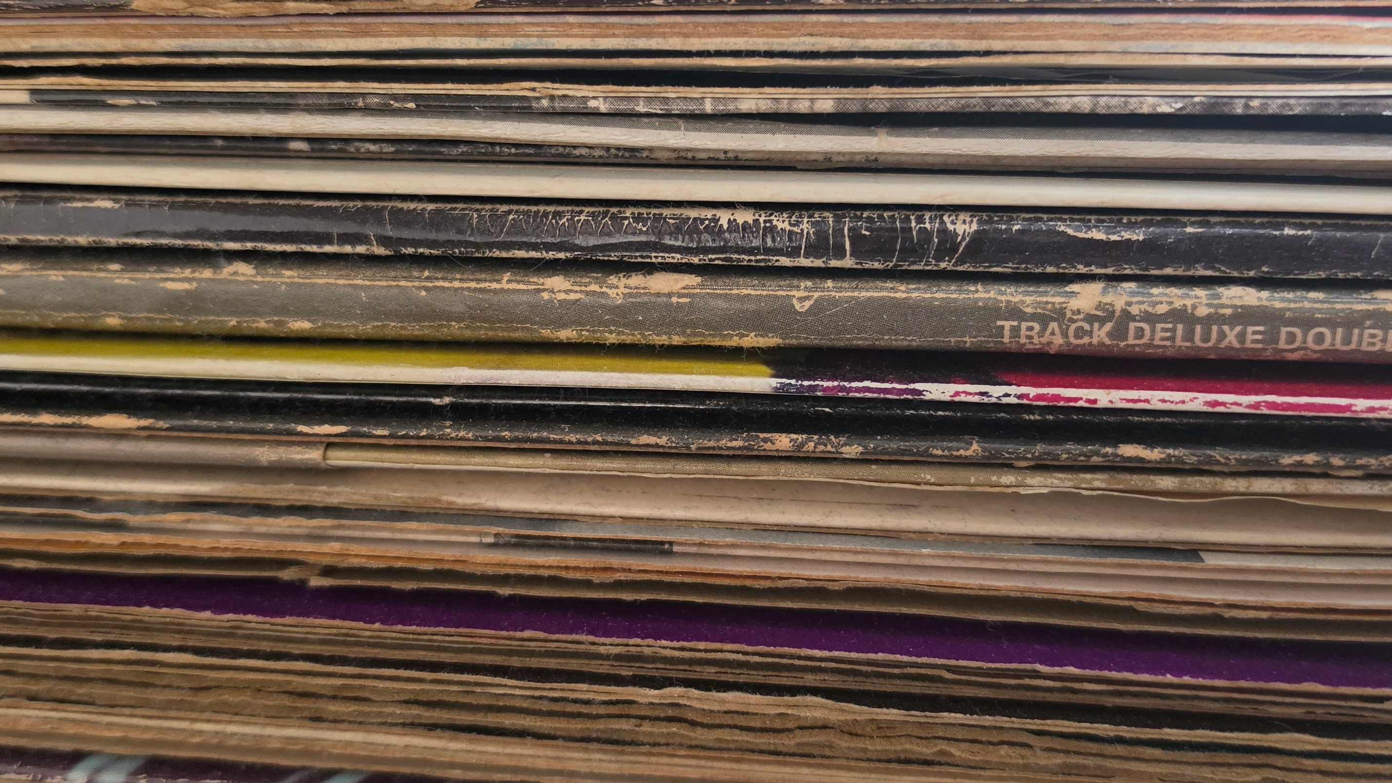 A stack of record sleeves.