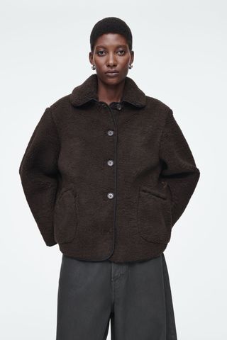 Faux lambskin jacket with collar