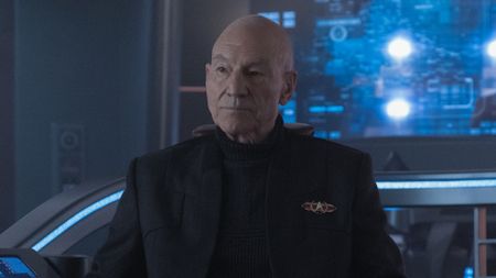 Patrick Stewart as Jean-Luc Picard during the sci-fi show, Star Trek Picard. 