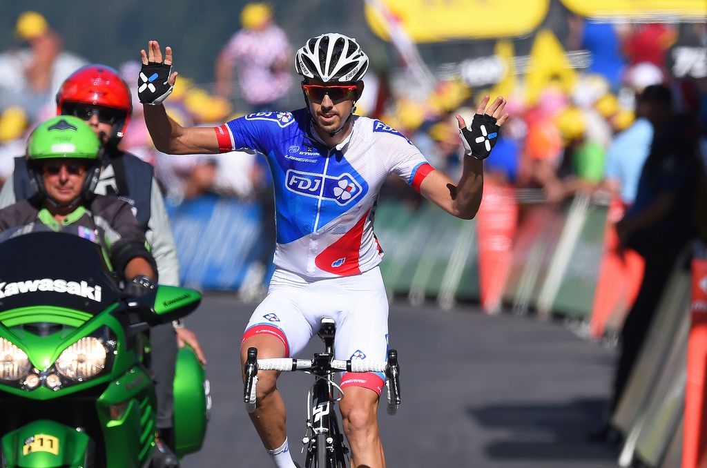 Swiss rider Steve Morabito (FDJ) waves the fans